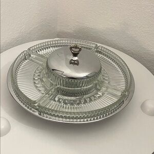 Elegant Silver and Clear Glass Serving Lazy Susan Platter